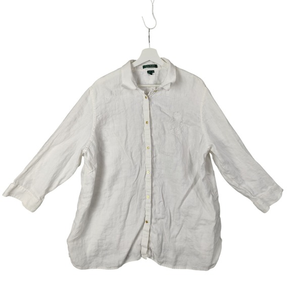 Ralph Lauren LRL Embroidered Crest Linen Lagen Resort Button Top Wealth Women 3X - Picture 1 of 11